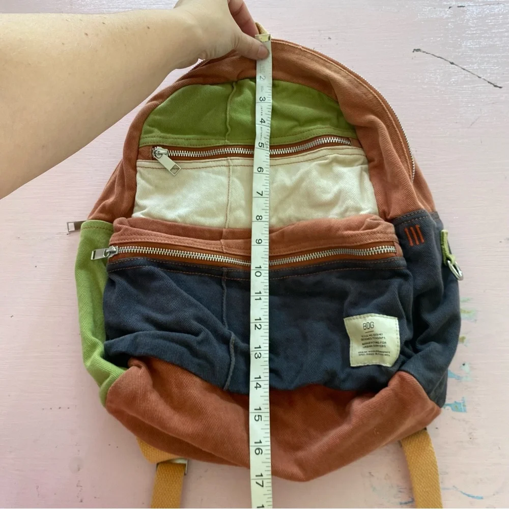BDG Small Colorblock Backpack Cargo Multi Zipper Neutrals Unique Patchwork